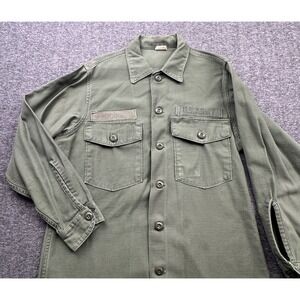 Vintage US Army OG-107 Shirt Mens Medium Sateen Vietnam 60s 15.5x31